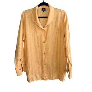 Connie Roberson Cantaloupe Orange 100% Linen Knot Buttons Blouse Size L